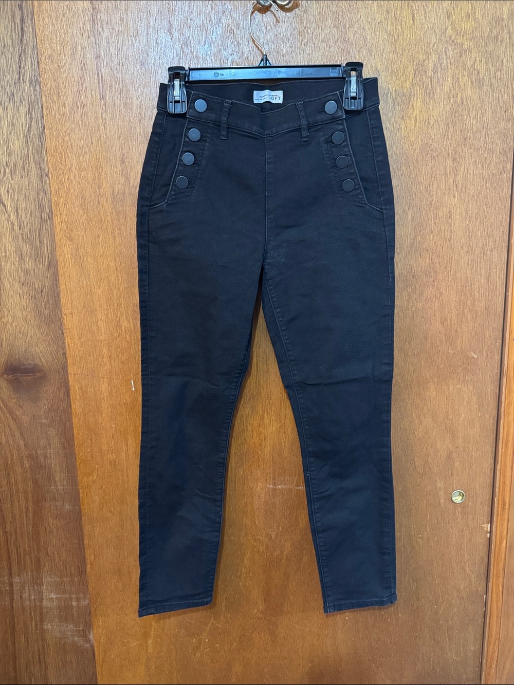 High-Rise Black Sailor Button Skinny Jeans